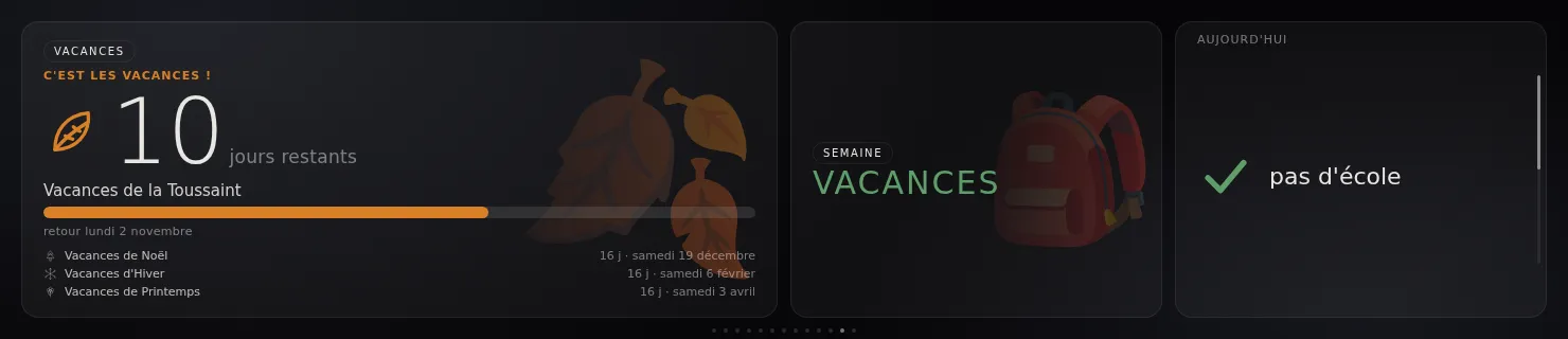 La page « école » : compte à rebours des vacances, semaine A ou B, et « pas d'école »